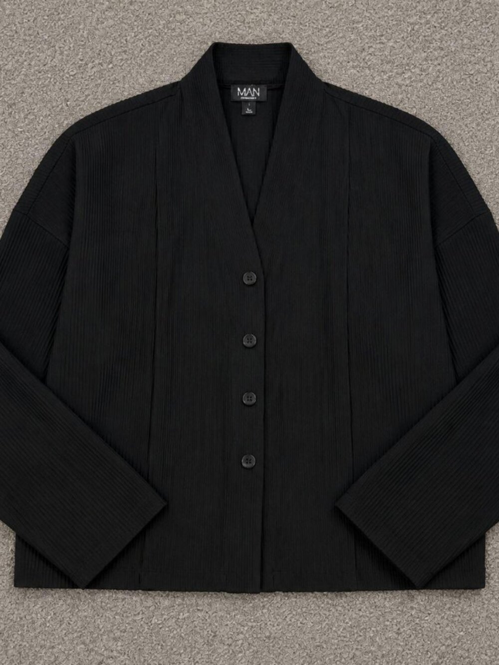 BoohooMAN Black Pleated Relaxed Fit Cardigan Size L